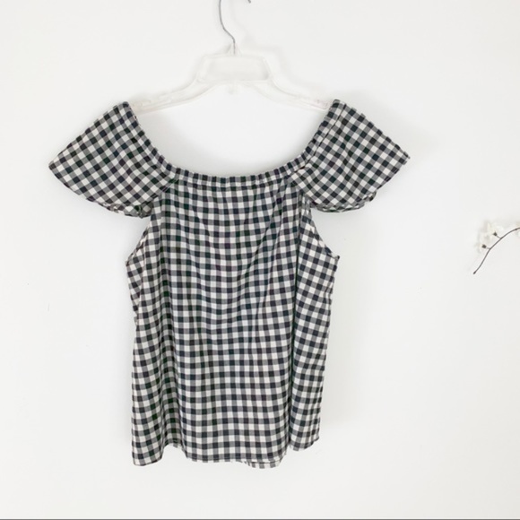 J. Crew Cotton Gingham Ruffle Off Shoulder Top - Picture 1 of 5